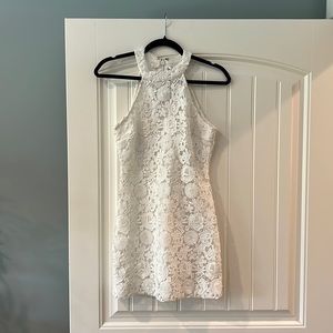 LuLus Love Poem Ivory Lace Mini Dress. Size: S